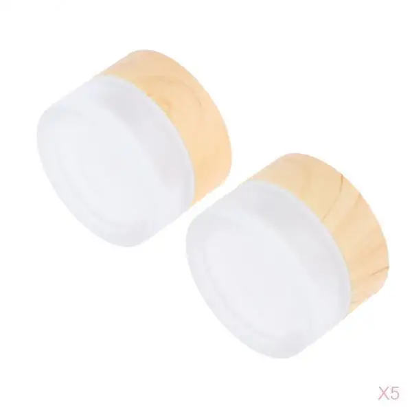 Set of 10 5g Environmental Wood Texture Lids Frosted Glass Bottles Cream Jars Empty Cosmetic Comtainers w/ Inner Linners | Красота и