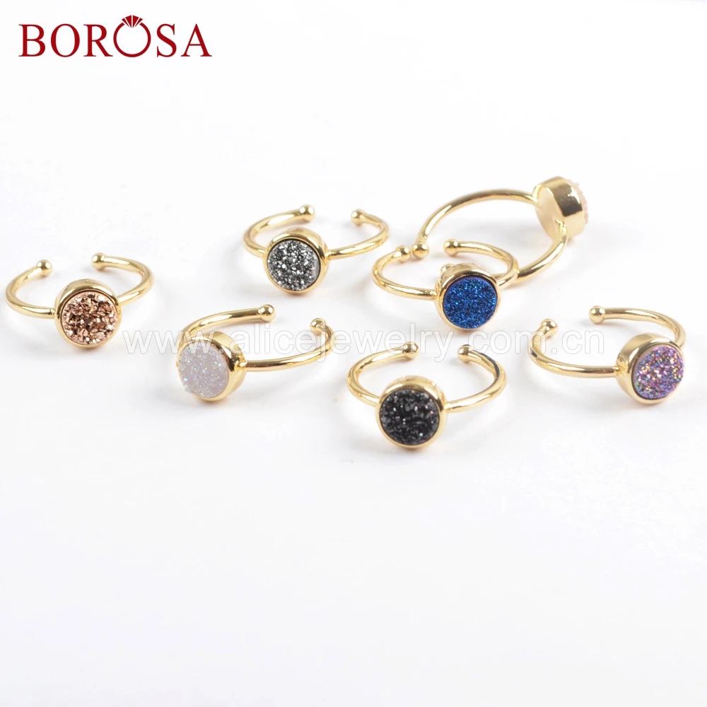 BOROSA 10 шт круглый золотой ободок натуральный Агаты Титан Радужная Друза Открытое