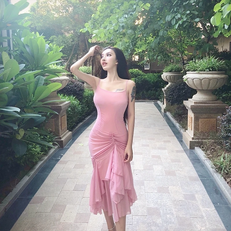 Пикантные оборками длинное платье летняя женская мода с открытыми плечами