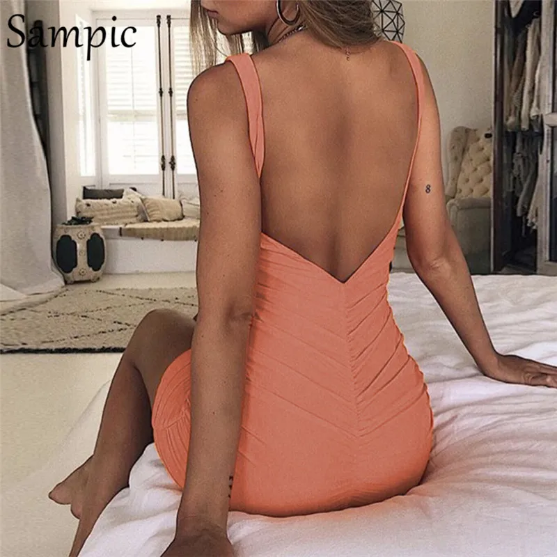 Сексуальное облегающее женское платье Sampic с открытой спиной Летнее мини-платье
