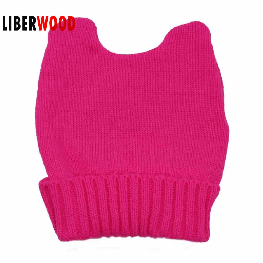 Женская розовая шапка Pussyhat Теплая Шапка бини с кошачьими ушками в складку PussyHat