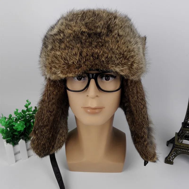 (TopFurMall) мужские шапки бомберы из натурального кроличьего меха зимние теплые