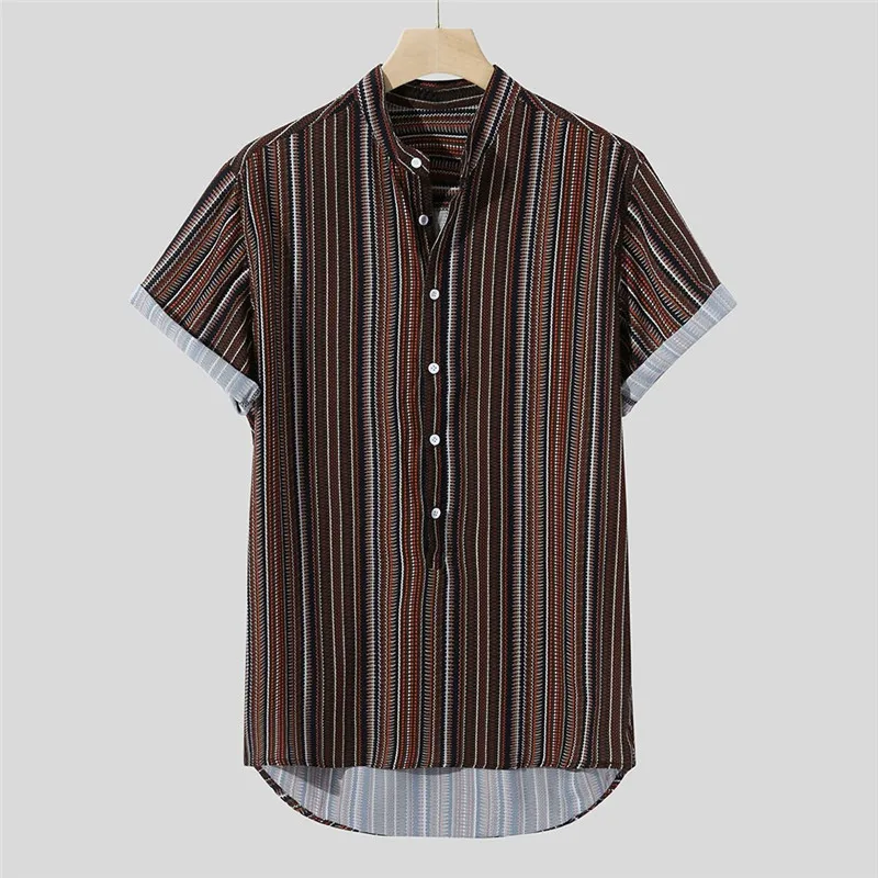 Hip Hop T Shirt Mens Harajuku Summer Fashion Striped Buttons Fly Breathable Short Sleeve Casual Henley Tshirt Dropship L#22 | Мужская