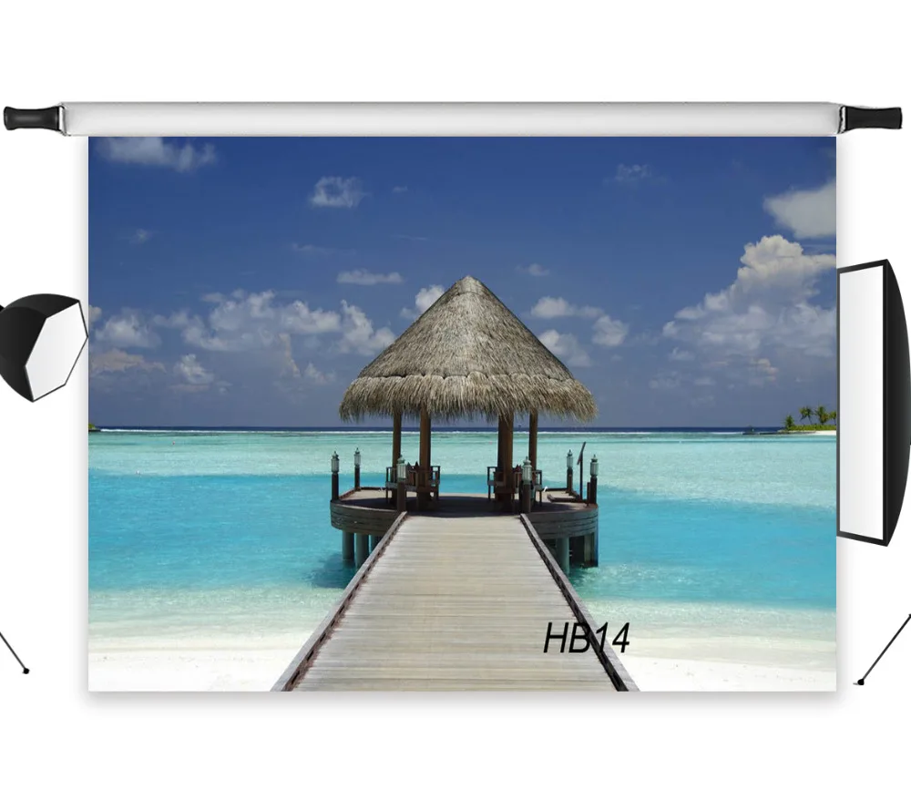 

7X5FT LB Vinyl Seaside Scenery Vacation Pavilion Beautiful Sea Studio Backdrop Photography Photo Props Photographic Background