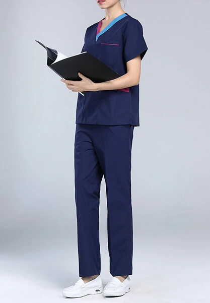 

New Men Women Medical Scrub Sets Hospital Doctor Nurse Uniforms Dental Clinic V neck Short Sleeve Medical Scrubs Nanou XL16