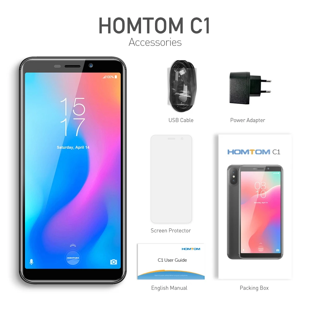 HOMTOM C1 3g смартфон 5 ''Android Go OS MTK6580A четырехъядерный 1. 3G Гц 1 ГБ ОЗУ 16 Гб 13 0 МП Датчик