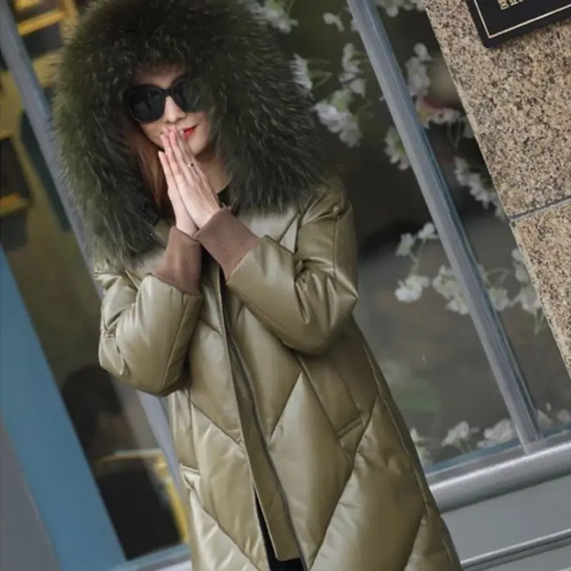 Женский пуховик на утином пуху черная Повседневная Свободная длинная куртка с