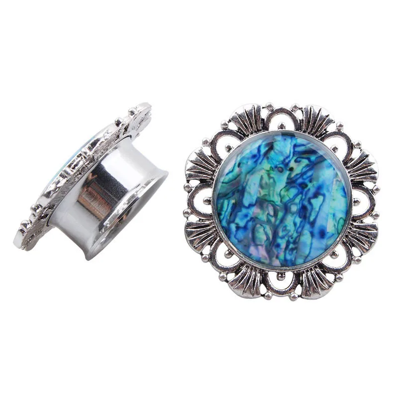Queen's Plugs Flesh Tunnel Ear Expanders Stainless Steel Blue Opal Filigree Piercing Body Jewelry 1 Pair | Украшения и