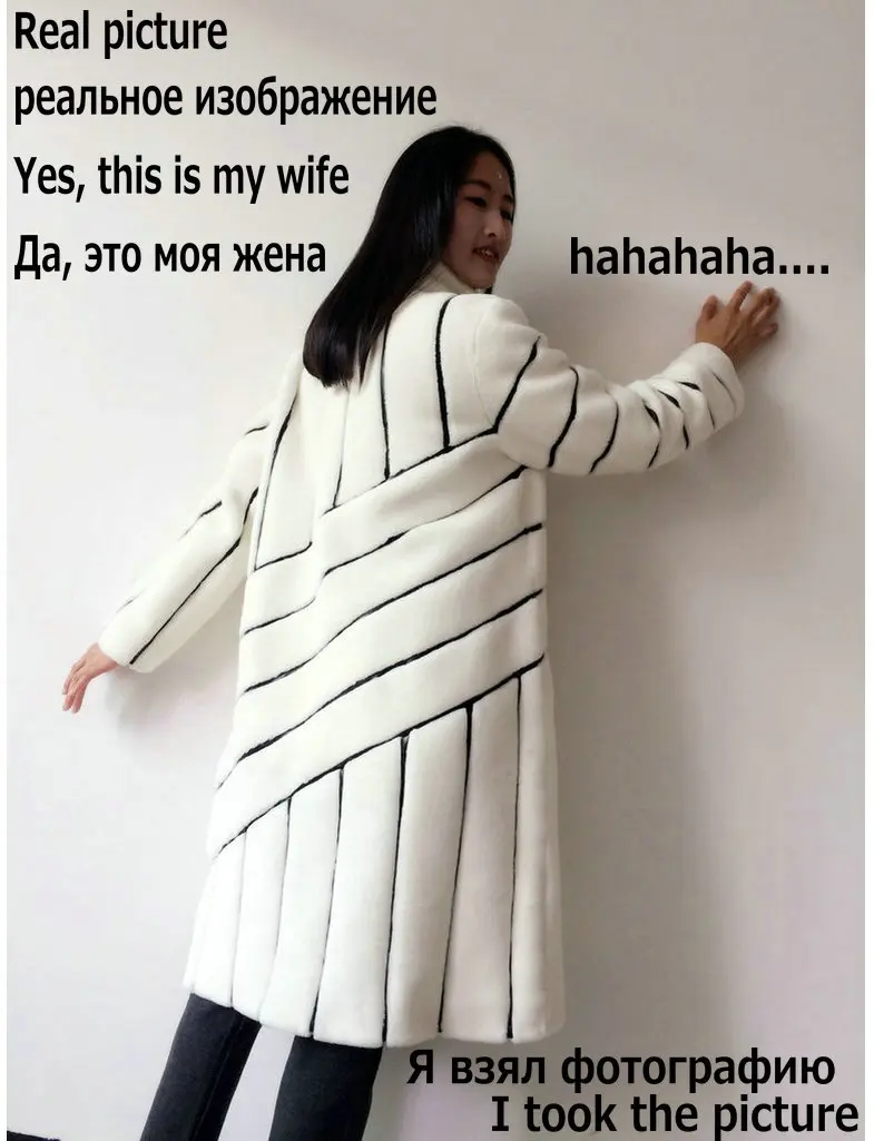 New Striped Coat Mouton Coat for Woman female tonfur Fur Coat Women's winter jackets real fur wool fur coats HF468