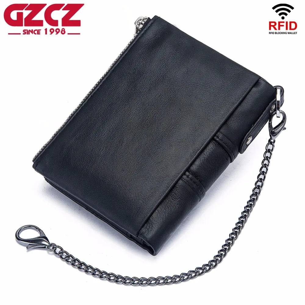GZCZ мужской кошелек из натуральной кожи Rfid Модный маленький кошелек зажим для денег мужской кошелек на молнии Кошелек для монет