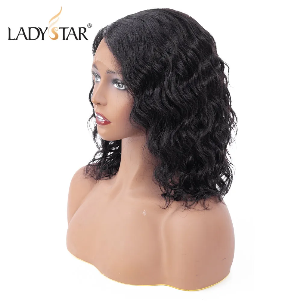 LADYSTAR Т-образные кружевные человеческие волосы парики для черных женщин Remy бразильские волосы волнистые короткий парик-Боб