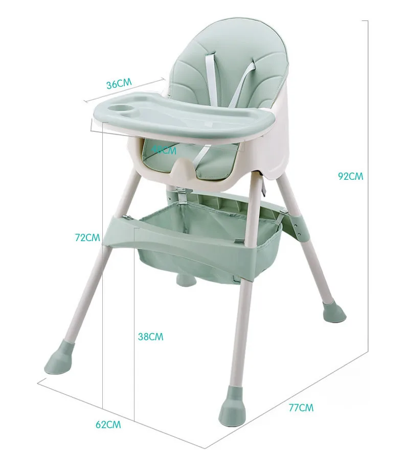 PP Material Safety Children's Dining High Chair Adjustable Foldable Seat Multi-function Portable Baby Feeding Chair For Babies