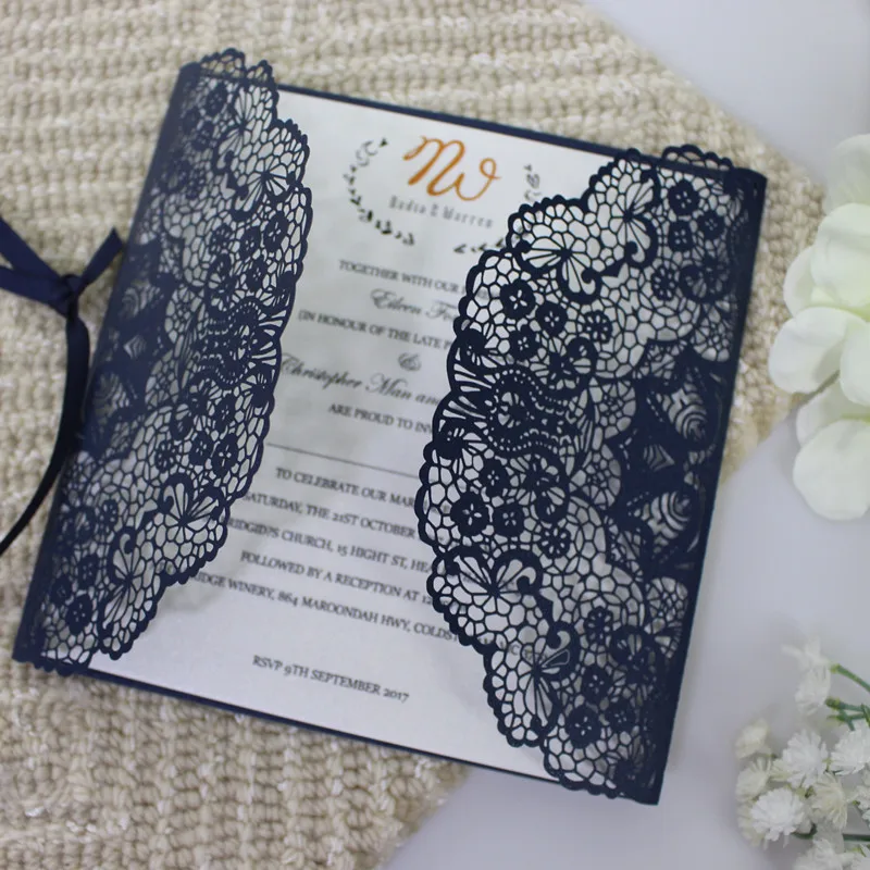 Темно-синий свадебные пригласительные открытки с обволакивающим мерцанием и