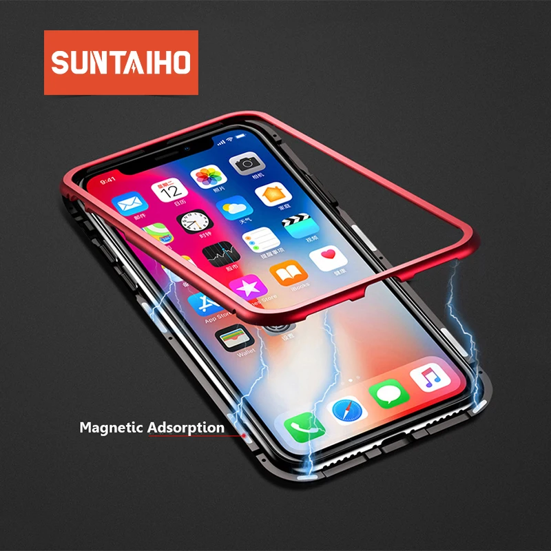 Suntaiho Tempered Glass case for iPhone 7 plus XS MAX 8 XR Magnetic back Phone X Case |
