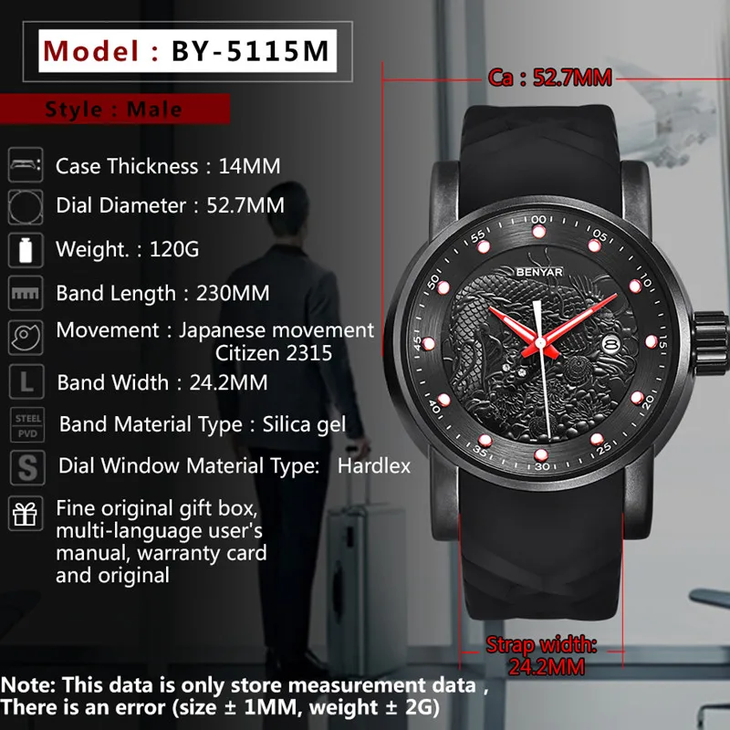Top Luxury Brand BENYAR Reloj Hombre Quartz Rubber Sports Wristwatch Business Military Waterproof Mens Watches relogio masculino | Наручные