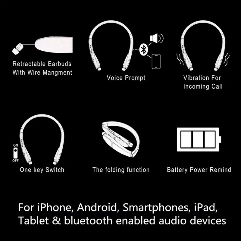 PLUFY Bluetooth наушники Беспроводной гарнитура с лентой на шею стерео Шум шумоподавления наушники W/Mic V4.1