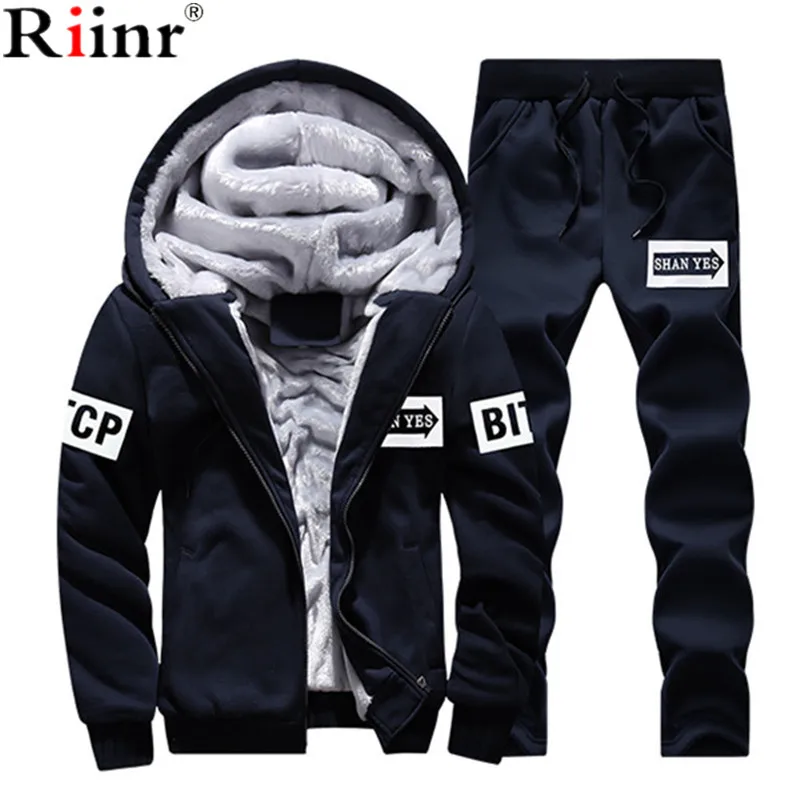 Riinr спортивный костюм для мужчин Спортивная флисовая плотная брендовая одежда с