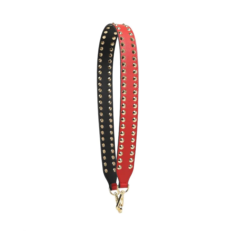 Red Black gold rivet Модная сумка с заклепками в стиле панк, Сменный ремень на плечо, Сумка с ремнем 90 см, цветная кожаная сумочка с ручками, Женская сумочка, ремни, аксессуары - Цвет: Red Black gold rivet