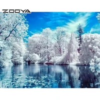 zooya beautiful nature snow winter landscape diy diamond painting pasted painting square drill fashion home decoration riverf465
