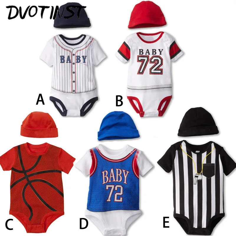 Baby Boys Clothes Summer Short Sleeve Basketball Bodysuit+Hat 2pcs Set Jumpsuit Outfit Infant Toddler Children Costume Clothing | Детская
