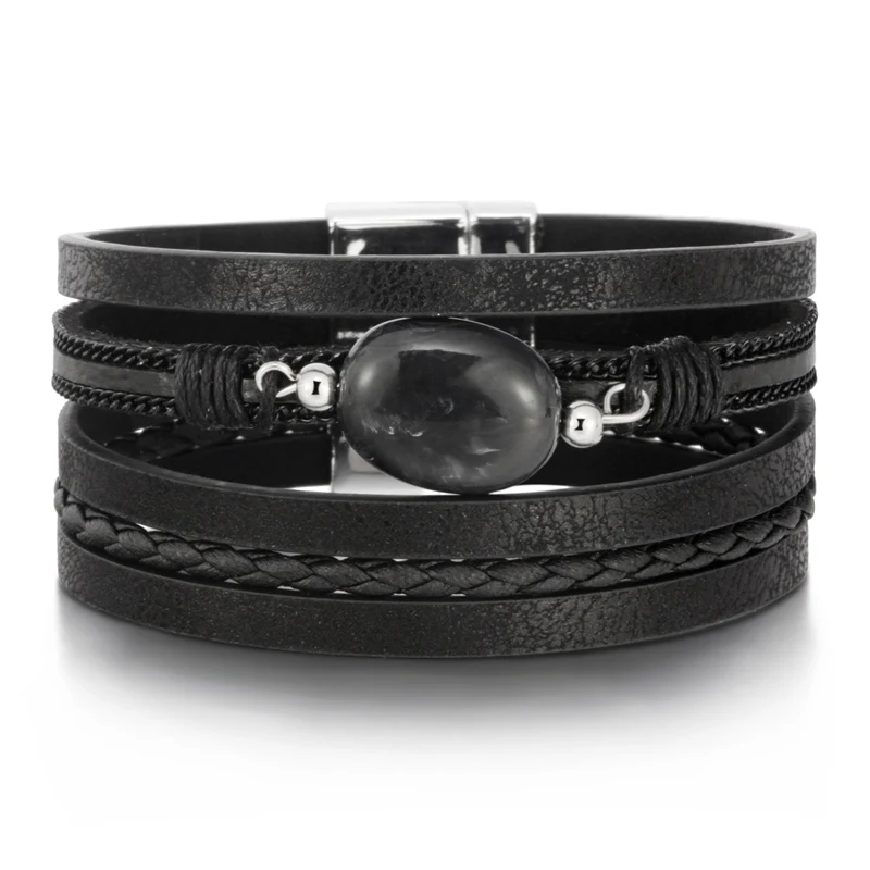 Женские богемные браслеты в стиле бохо винтажные кожаные Многослойные плетеные