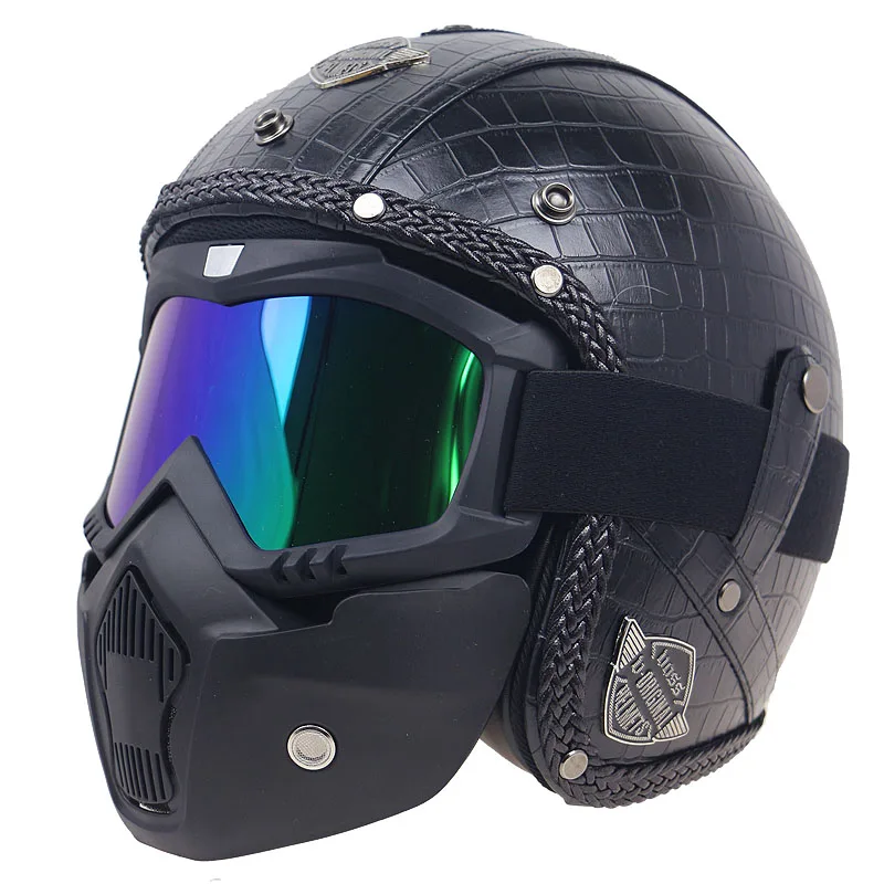 Модные шлемы из искусственной кожи 3/4 шлем для мотоцикла и велосипеда чоппера