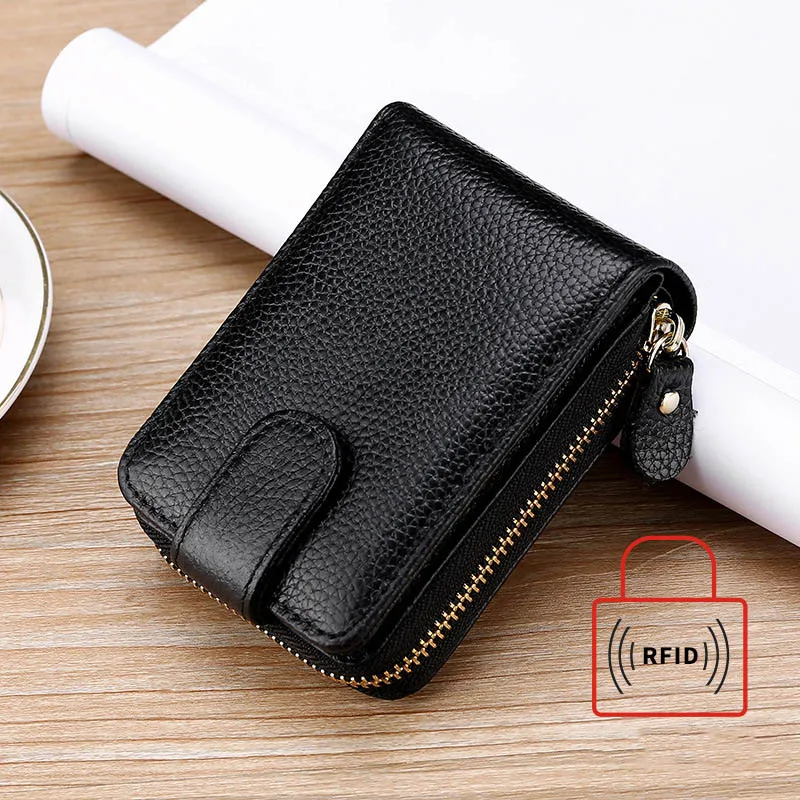 Rfid black Органайзер Кошельки для монет женские Rfid карты пакет водительские права кобура Geniune Кожа Мужская карта молния Женский мульти-карта бит - Цвет: Rfid black