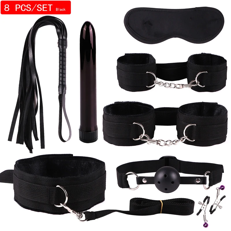 Sex Handcuffs Nipple Clamps Whip Mouth Gag Mask Anal Plug Vibrator BDSM Bondage Set Erotic Toys for Woman Men Adult Game | Красота и