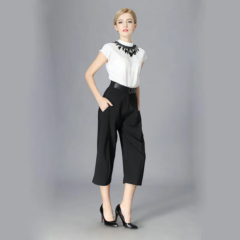 Casual White Blouse Shirt Wide Leg 