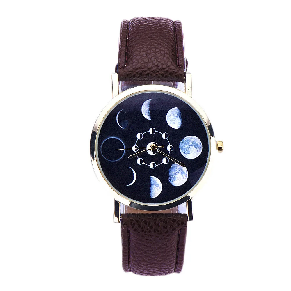 Модные Повседневные Брендовые женские часы с лунным затмением кожаные
