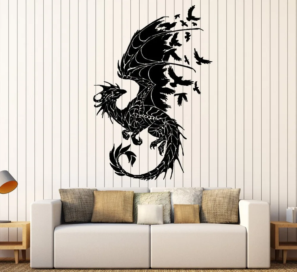Дракон силуэт виниловые наклейки на стену с изображением птиц фантазия сказка
