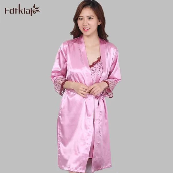 Женский шелковый халат и высокого качества размера плюс на весну осень Дамская