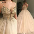 Бальное платье цвета шампанского из тюля, платье для Quinceanera 2020, милое платье на тонких бретелях из стразов 16, платье для выпускного вечера