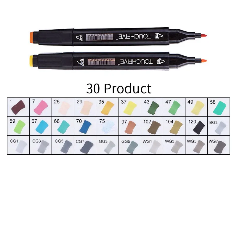 BLACK-30 PRODUCT TOUCHFIVE 168 эскиз маркеры кисти ручки набор манга цветные маркеры набор двойная головка художественный поставщик краски ручка маркер для рисования для студентов - Цвет: BLACK-30 PRODUCT