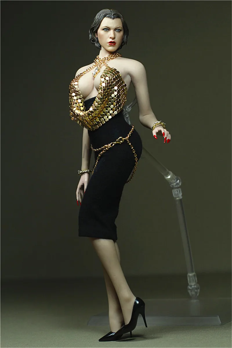 

Collection 1/6 Scale Golden Jacket with Black Buttock Skirt Dress for 12inch Phicen Tbleague Action figure Collection toy