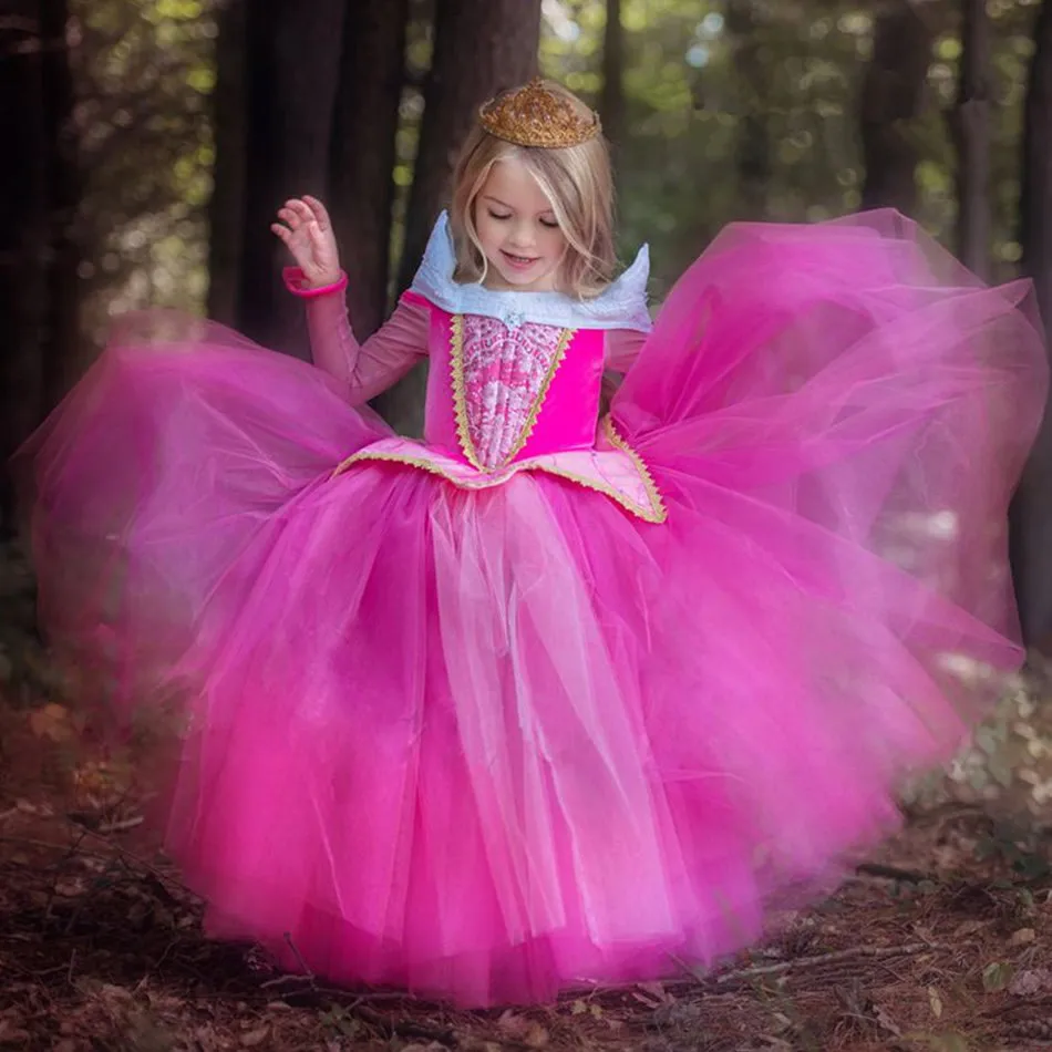 

Sleeping Beauty Dress For Girls Princess Rose Cosplay Costumes Kids Forest Aurora Frocks Children Fancy Halloween Party Outfits