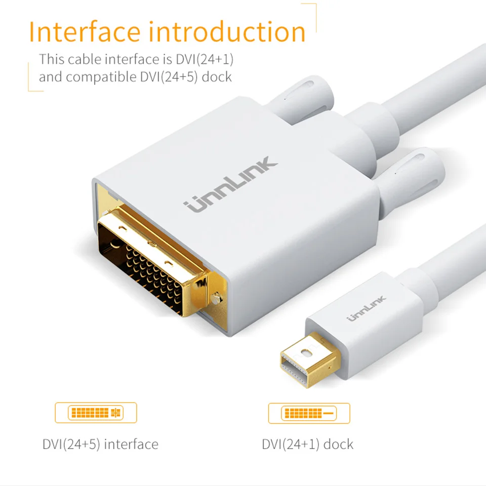 Unnlink 1 5 m Mini DisplayPort DP to DVI D 24 + кабель FHD 1080P @ 60Hz Thunderbolt2 для MacBook проектор ТВ