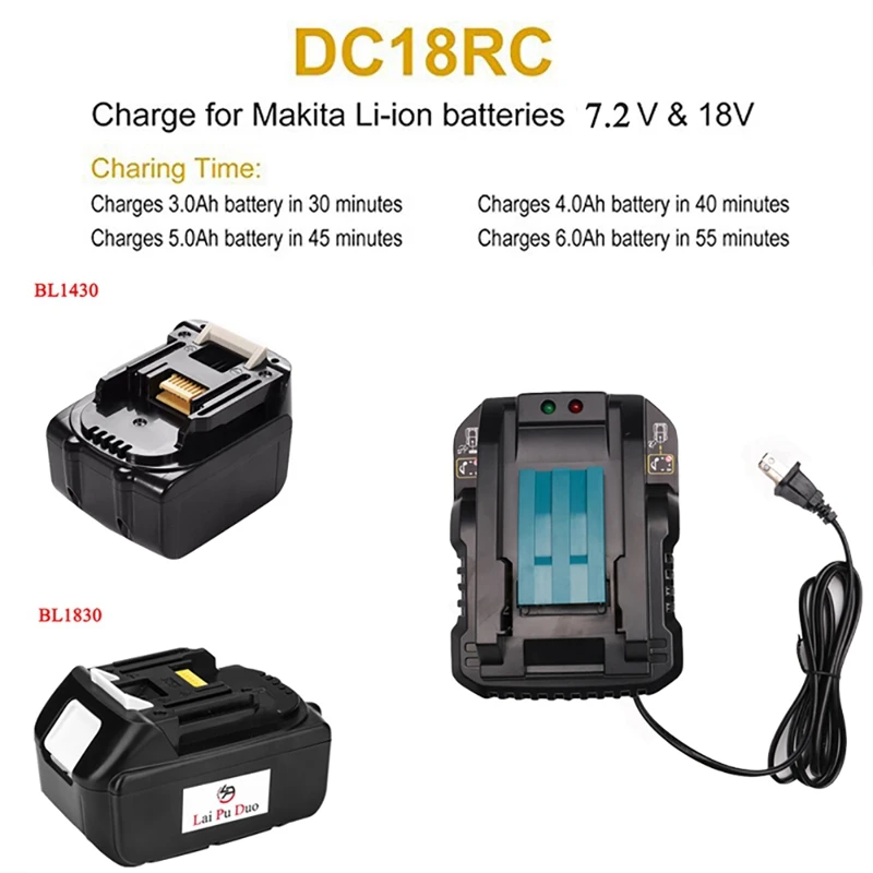 Dc18Rc 14 4 в 18 литий ионный аккумулятор зарядное устройство 4A зарядный ток для Makita