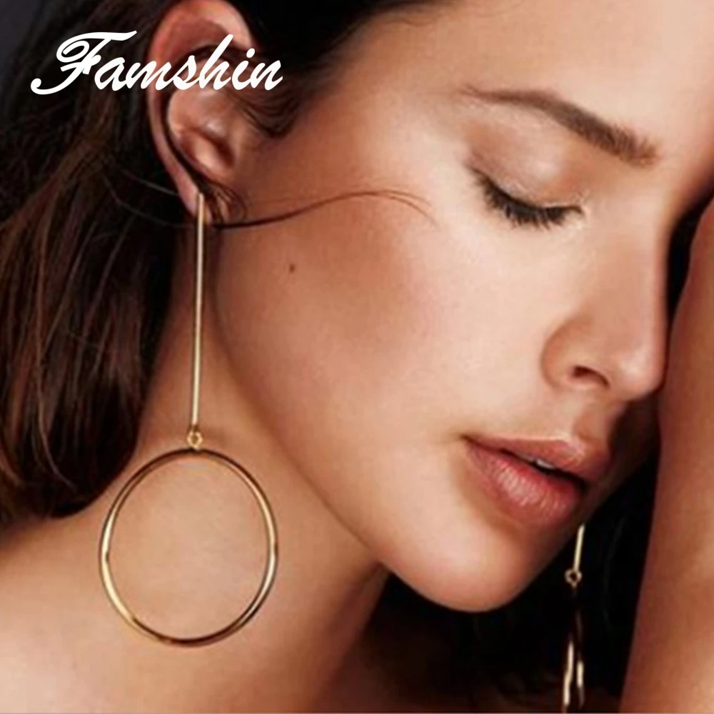 FAMSHIN Fashion Exaggerated Aros Hoop Earrings for Women Big Circle Round Pendant Brincos Jewelry | Украшения и аксессуары