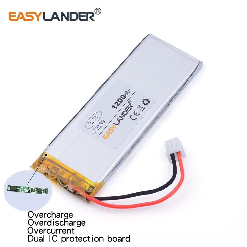 

3pcs /Lot XHR-2P 2.54 652189 1200mAh 3.7v lithium Li ion polymer rechargeable battery sound driving record instrument scan code