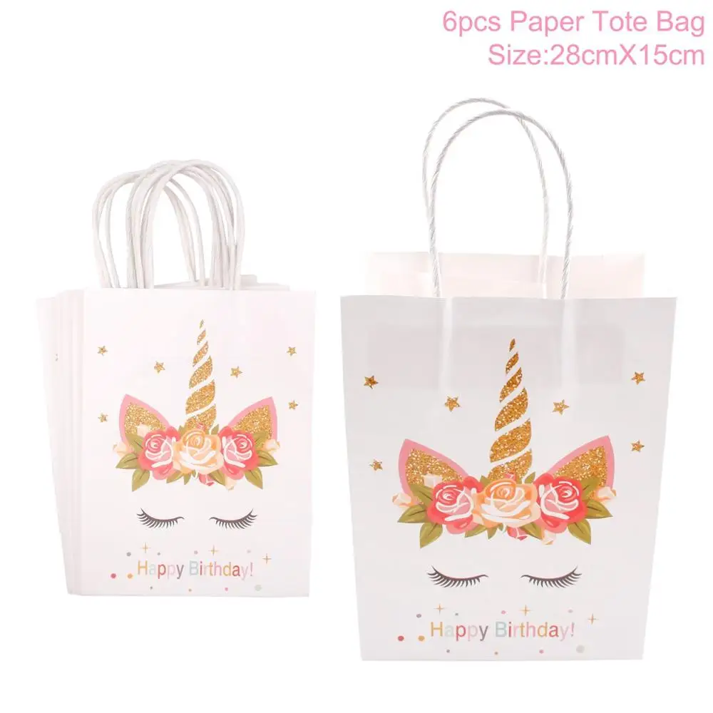 6pcs tote bags Huiran вечеринка единорога Декор Единорог одноразовая посуда Единорог декора подарки День рождения наборы; детский душ декор - Цвет: 6pcs tote bags