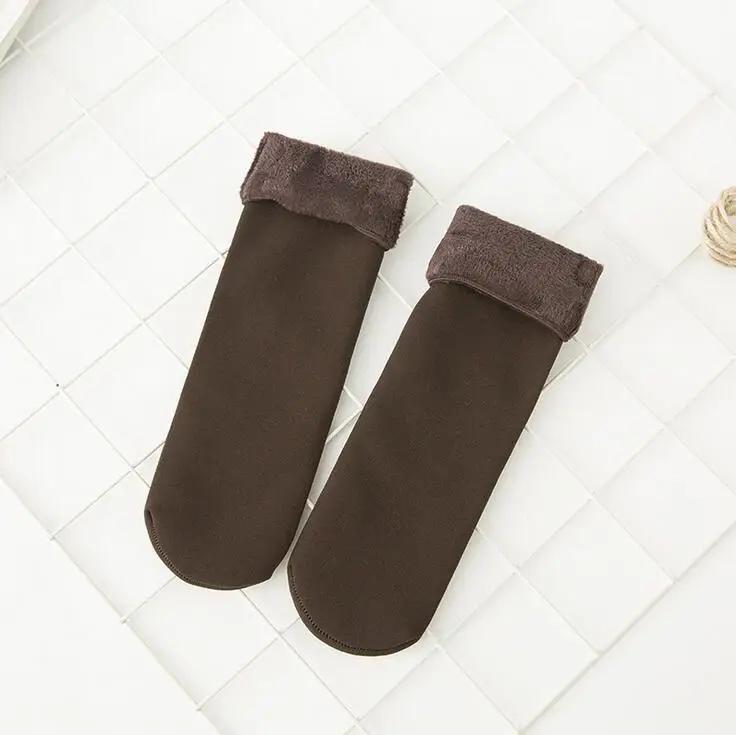JUMEAUX/зимние плотные женские носки теплые бархатные однотонные короткие носки для женщин, зимние носки, ботинки носки-тапочки г - Цвет: Coffee