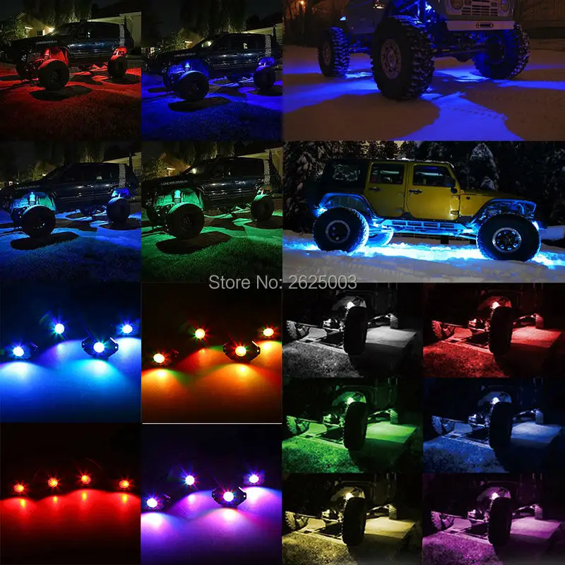 Bluetooth 4 накладки светодиодный RGB Рок Огни Offroad мини рок под автомобиля флеш огни