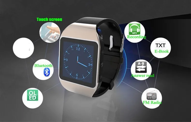 ELECTSHONG 8GB SmartWatch Bluetooth MP3-плеер с сенсорным экраном FM Pedo Meter мировые часы+ наушники(подарок