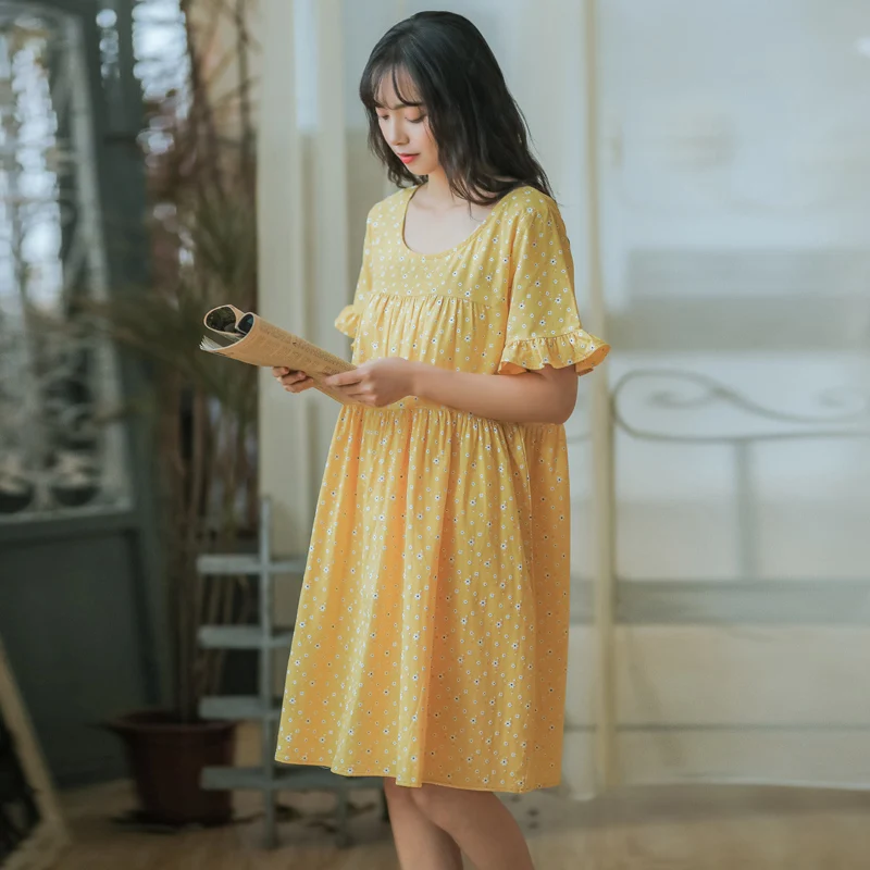Японское милое летнее женское платье Mori Girl размера плюс, желтое платье с цветочным принтом выше размера d, свободное платье Kawaii, милое хлопковое корейское платье