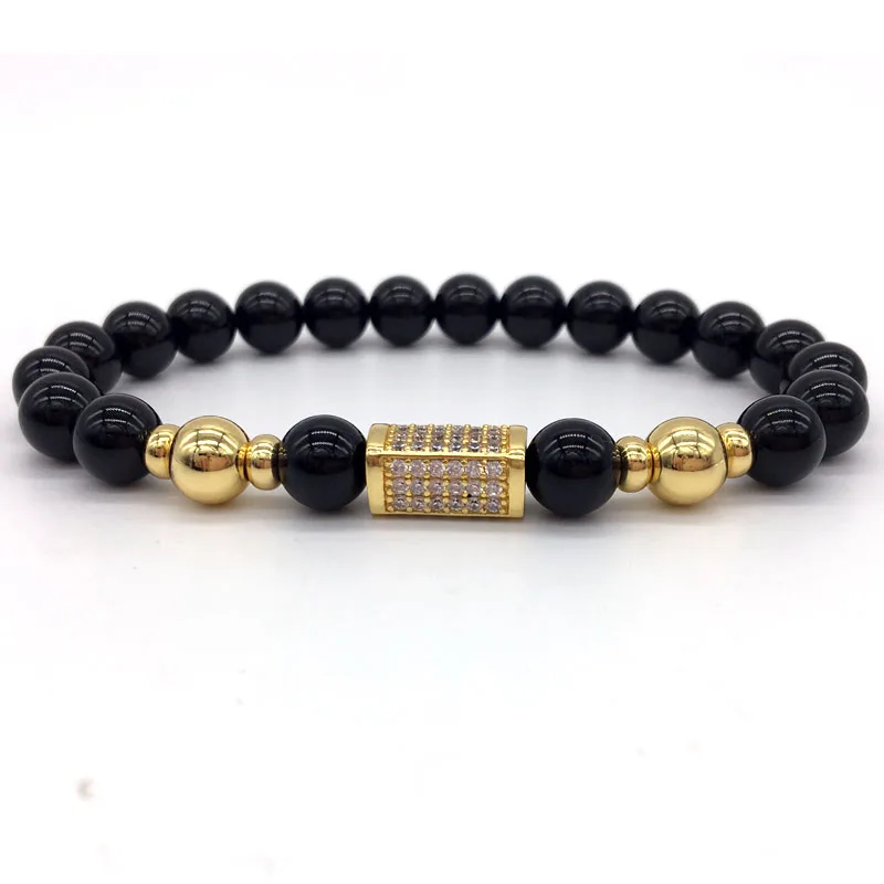 NAIQUBE 2017 New Brand Luxury Men Bracelet Pave CZ Column Charm With Natural Stone Bead For Jewelry Gift|charm bracelet|bracelet withbracelet fashion