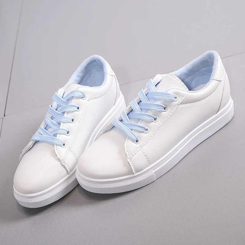 Новый tenis feminino на шнуровке зимняя обувь женская из искусственной кожи теплые