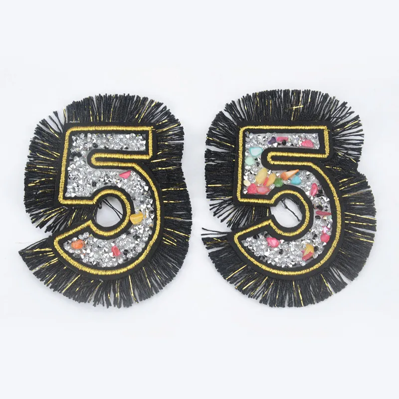 10Pcs/Lot Exquisite Rhinestones Pattern Number 5 Iron On Patches Hotfix Transfer Motifs Design Diy Applique For Hat Garment Bag | Дом и сад