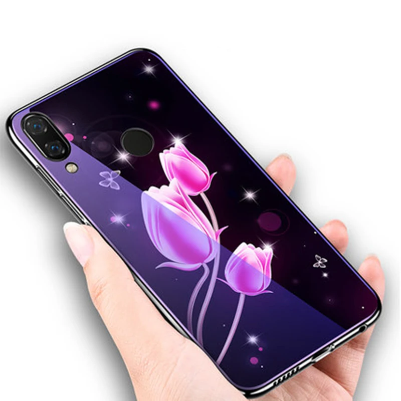2 шт. для huawei P20 lite чехол Мода Мультфильм синий закаленное Стекло задняя крышка