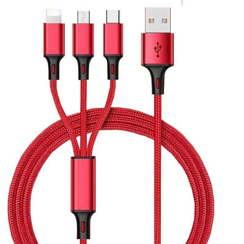Красный 3 в 1 USB быстрая зарядка зарядное устройство кабель синхронизации данных шнур микро-usb порт IOS type C - Цвет: Красный